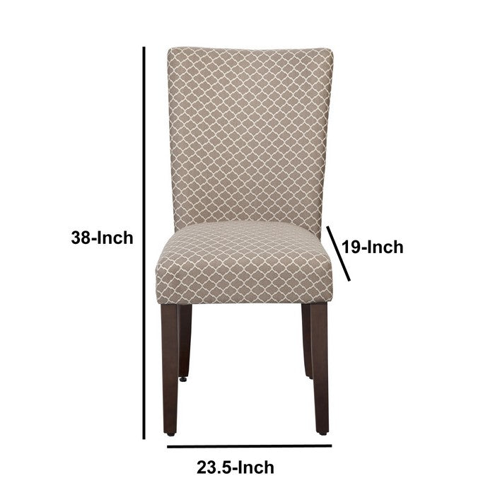 Quatrefoil Diamond Pattern Fabric Upholstered Chair with Wooden Legs, Brown and Cream, Set of Two