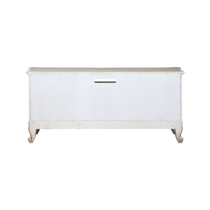 Traditional Wooden TV Stand with Four Door Cabinets and Open Compartment,  Antique White