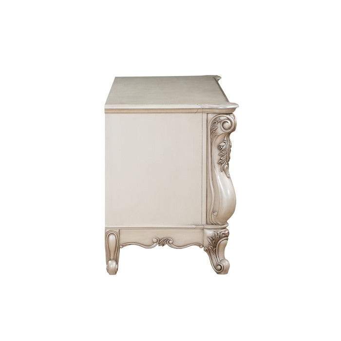 Traditional Wooden TV Stand with Four Door Cabinets and Open Compartment,  Antique White
