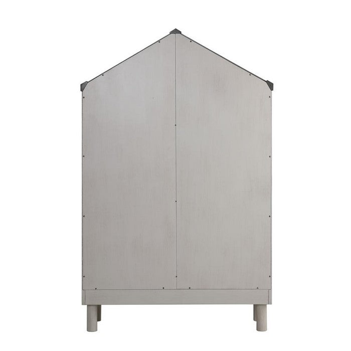 Hut Shape Wooden Bookcase with Five Spacious Shelves, White and Gray