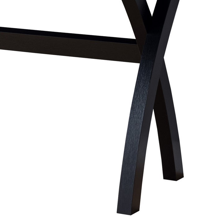 Multifunctional Wooden Desk with Electric Outlet and Trestle Base, Black