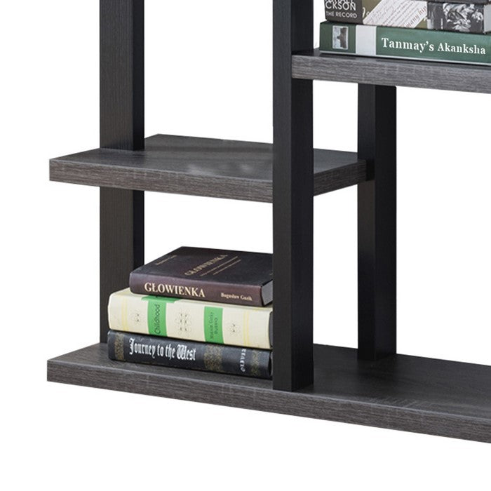 Multifunctional Wooden Bookcase Display with Eight Shelve Space, Black and Gray