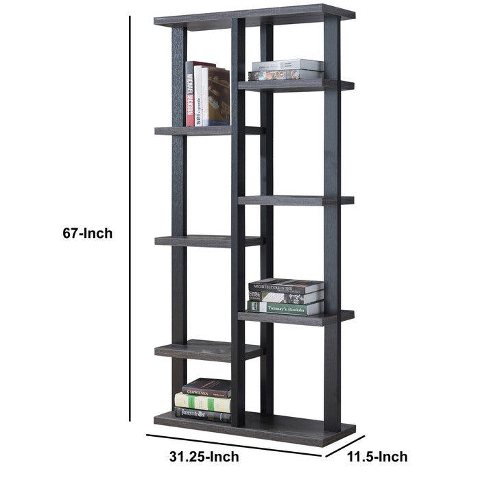 Multifunctional Wooden Bookcase Display with Eight Shelve Space, Black and Gray