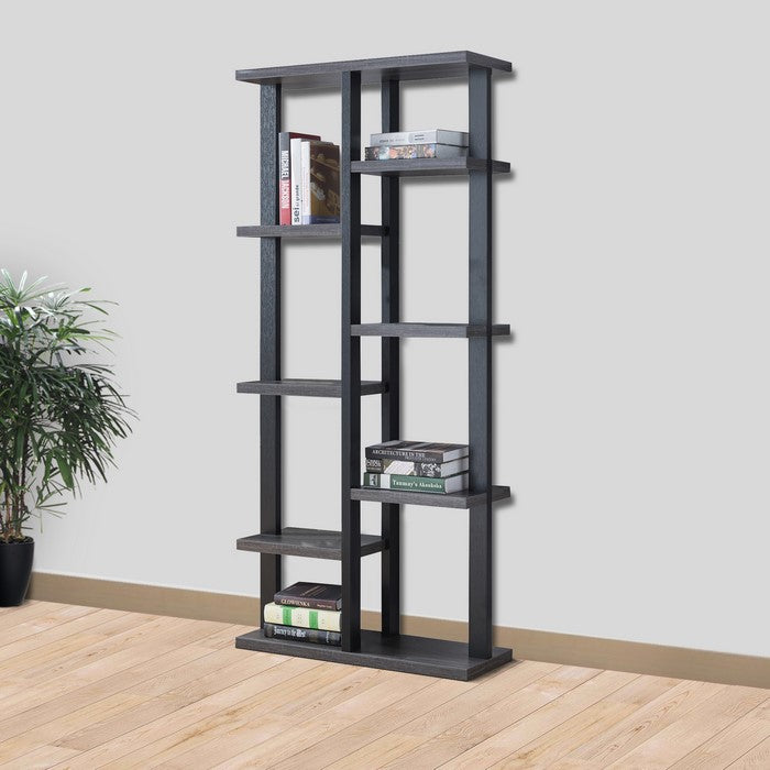 Multifunctional Wooden Bookcase Display with Eight Shelve Space, Black and Gray