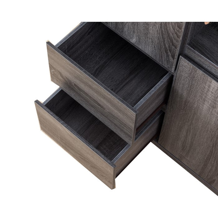 Rectangular Wooden Wine Cabinet with Spacious Storage and Finger Groove Handles, Gray