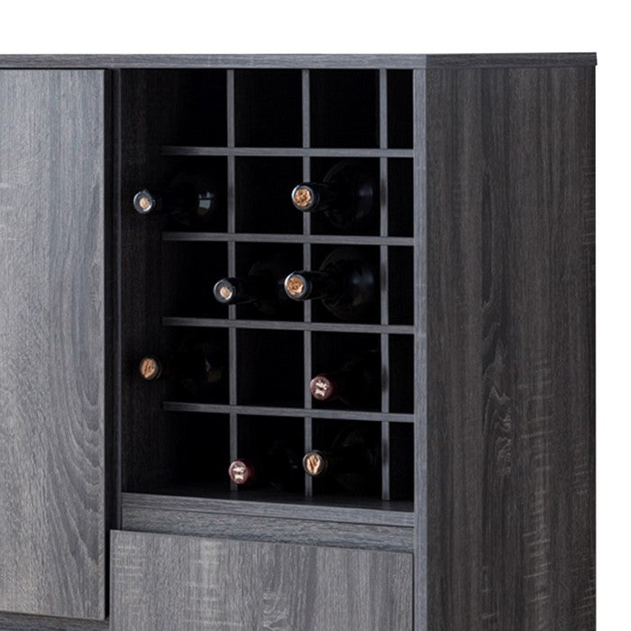 Rectangular Wooden Wine Cabinet with Spacious Storage and Finger Groove Handles, Gray