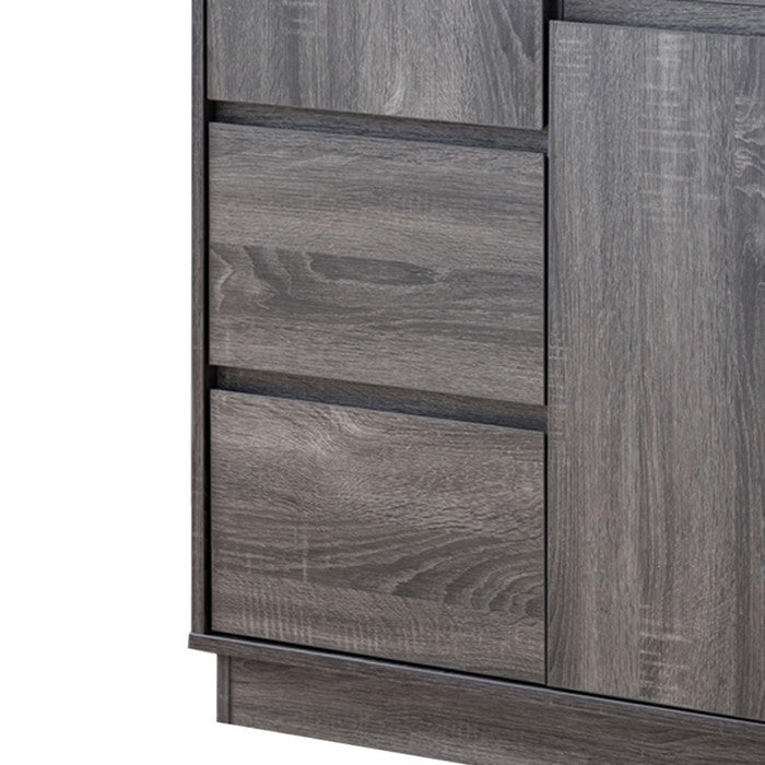 Rectangular Wooden Wine Cabinet with Spacious Storage and Finger Groove Handles, Gray