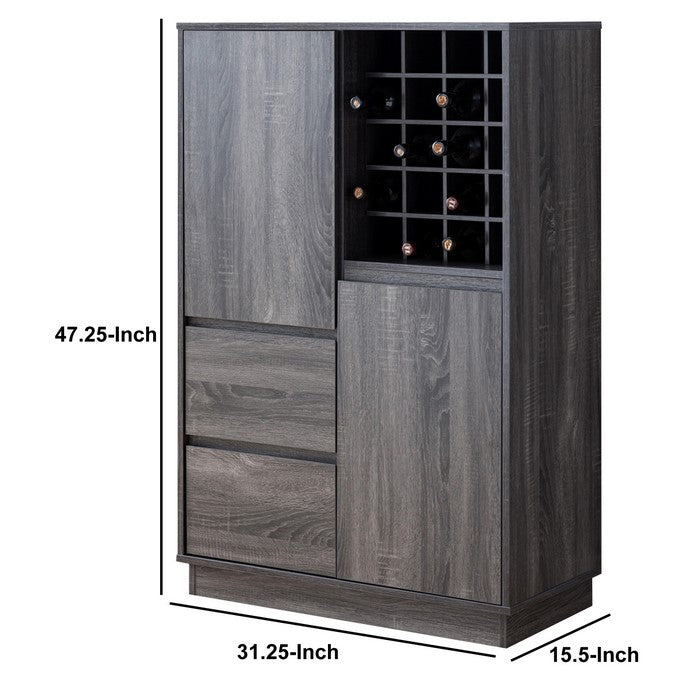 Rectangular Wooden Wine Cabinet with Spacious Storage and Finger Groove Handles, Gray