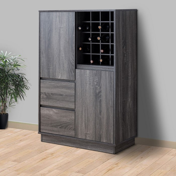 Rectangular Wooden Wine Cabinet with Spacious Storage and Finger Groove Handles, Gray