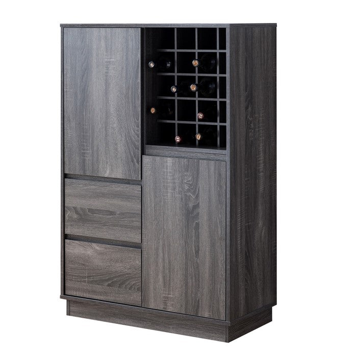 Rectangular Wooden Wine Cabinet with Spacious Storage and Finger Groove Handles, Gray