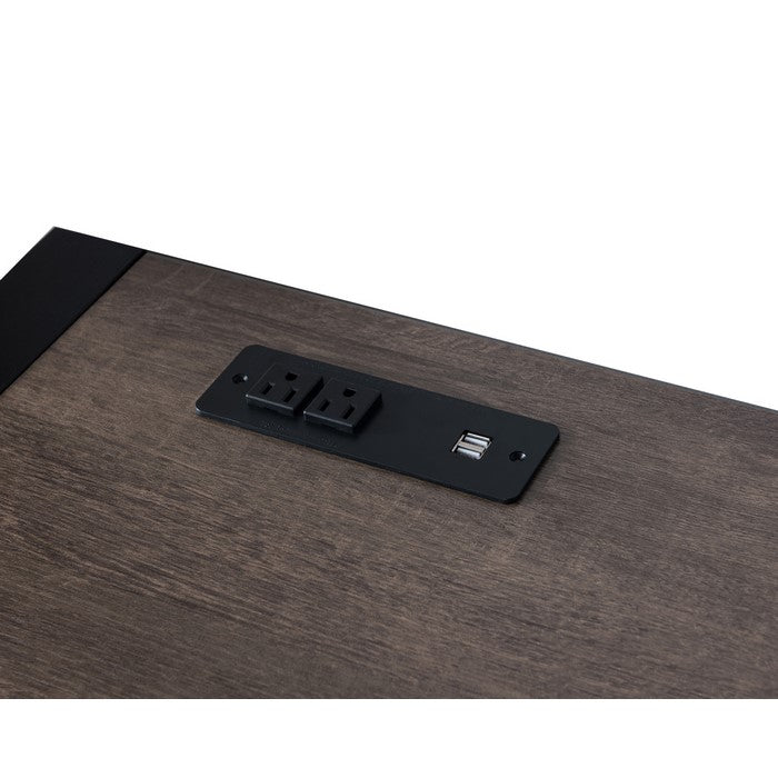 Rectangular Wooden Desk with Electric Outlet and Sled Leg Support, Black and Brown
