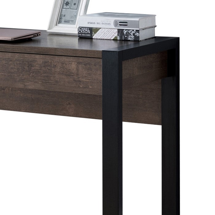 Rectangular Wooden Desk with Electric Outlet and Sled Leg Support, Black and Brown