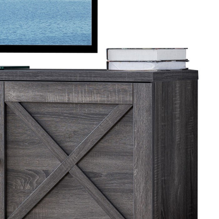 Transitional Wooden TV Stand with Two Side Door Cabinets and Spacious Storage, Gray