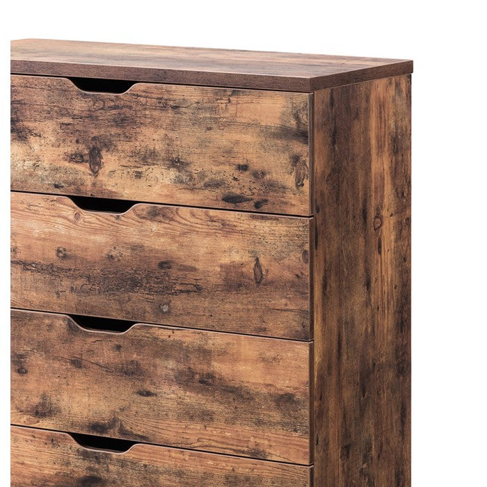 Commodious Five Drawers Wooden Utility Chest with Metal Glides, Brown