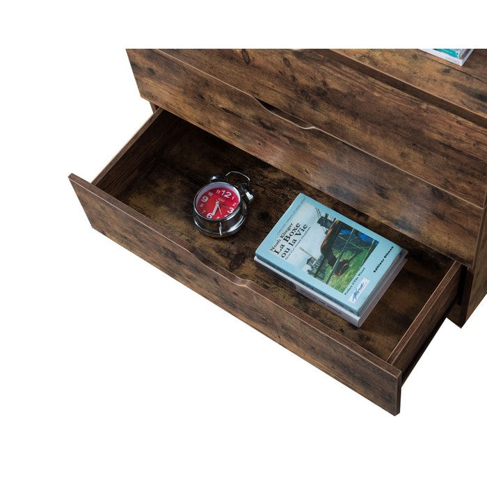 Rustic Style Wooden Nightstand with Three Drawers and Cutout Handles, Brown