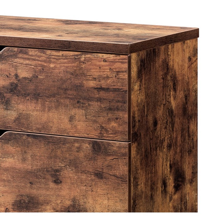 Rustic Style Wooden Nightstand with Three Drawers and Cutout Handles, Brown