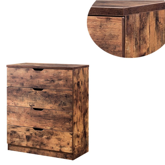 Rustic Style Four Drawers Wooden Utility Chest with Cutout Handles, Brown