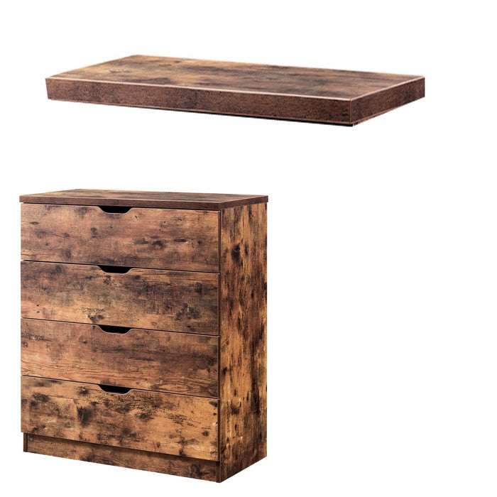 Rustic Style Four Drawers Wooden Utility Chest with Cutout Handles, Brown