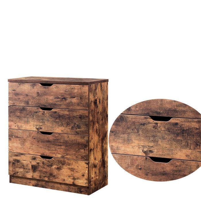 Rustic Style Four Drawers Wooden Utility Chest with Cutout Handles, Brown