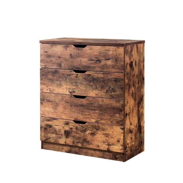 Rustic Style Four Drawers Wooden Utility Chest with Cutout Handles, Brown