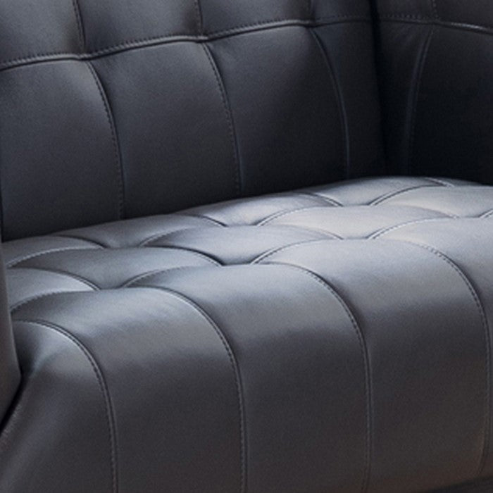 Modern Leatherette Upholstered Wooden Loveseat with Tufted Detailing, Gray and Black