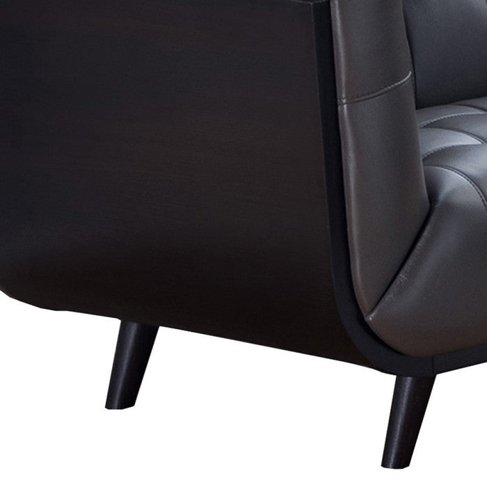 Modern Leatherette Upholstered Wooden Loveseat with Tufted Detailing, Gray and Black