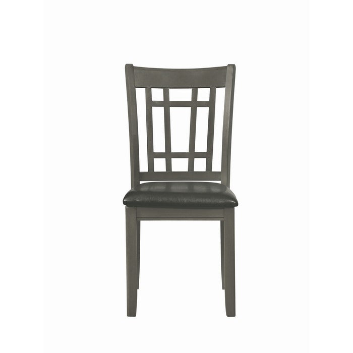 Cutout Back Wooden Dining Chair with Leatherette Seat, Gray and Black, Set of Two