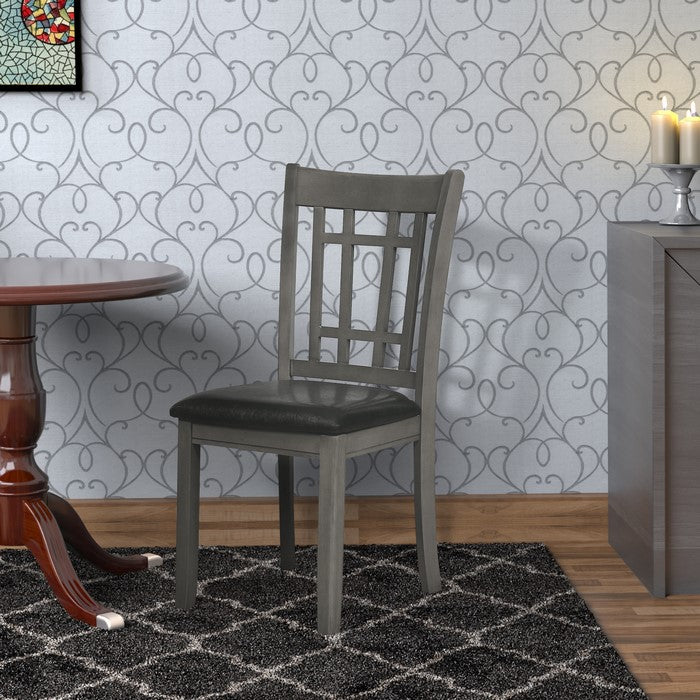 Cutout Back Wooden Dining Chair with Leatherette Seat, Gray and Black, Set of Two