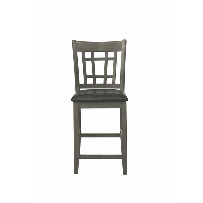 Cutout Back Wooden Counter Height Chair with Leatherette Seat, Gray and Black, Set of Two