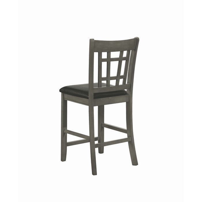 Cutout Back Wooden Counter Height Chair with Leatherette Seat, Gray and Black, Set of Two
