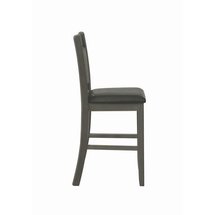 Cutout Back Wooden Counter Height Chair with Leatherette Seat, Gray and Black, Set of Two