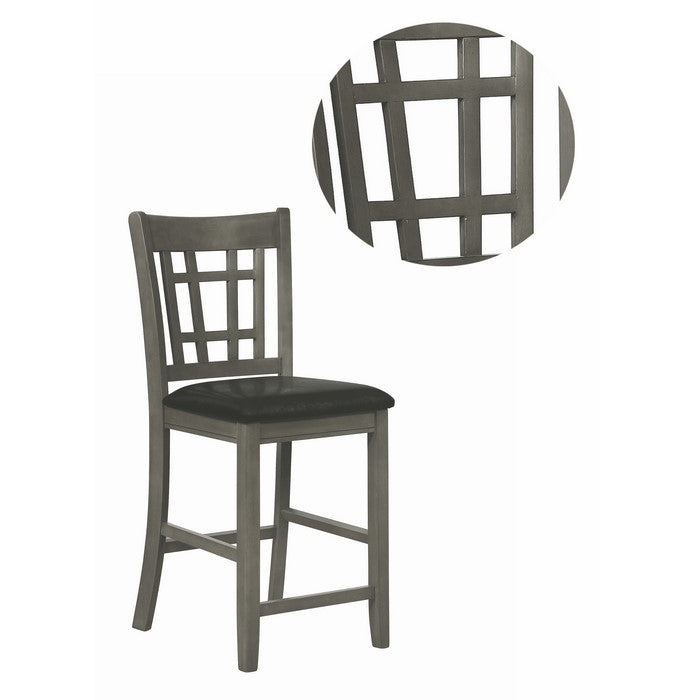 Cutout Back Wooden Counter Height Chair with Leatherette Seat, Gray and Black, Set of Two