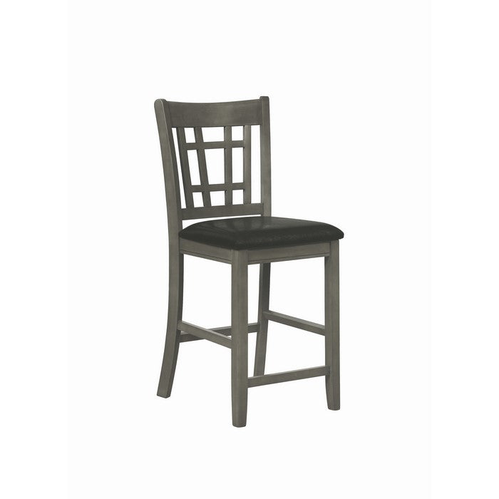 Cutout Back Wooden Counter Height Chair with Leatherette Seat, Gray and Black, Set of Two