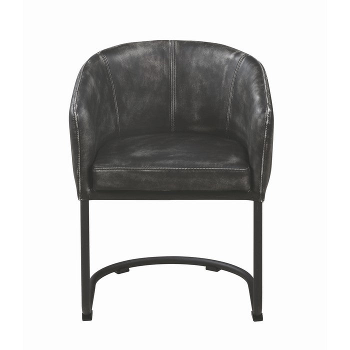 Vertically Stitched Faux Leather Upholstered Dining Chair with Metal Cantilever Base, Black