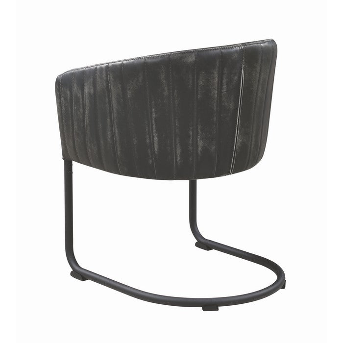 Vertically Stitched Faux Leather Upholstered Dining Chair with Metal Cantilever Base, Black