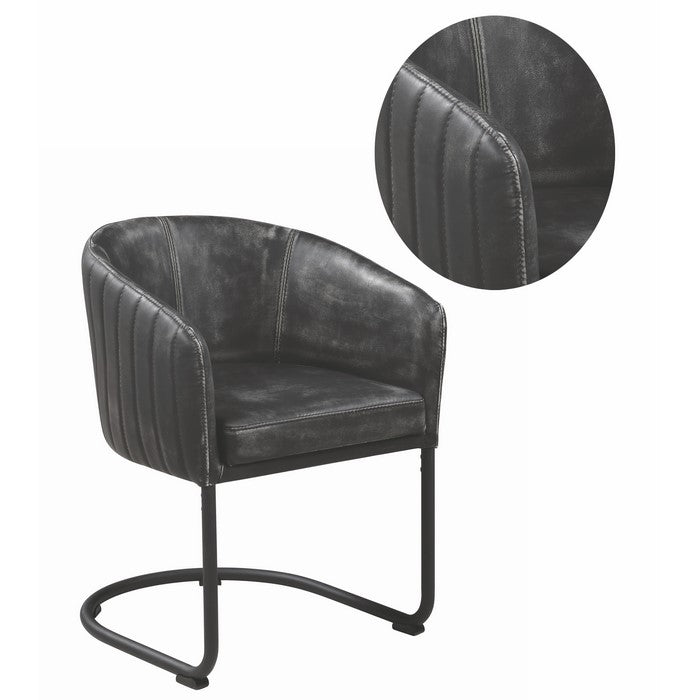 Vertically Stitched Faux Leather Upholstered Dining Chair with Metal Cantilever Base, Black
