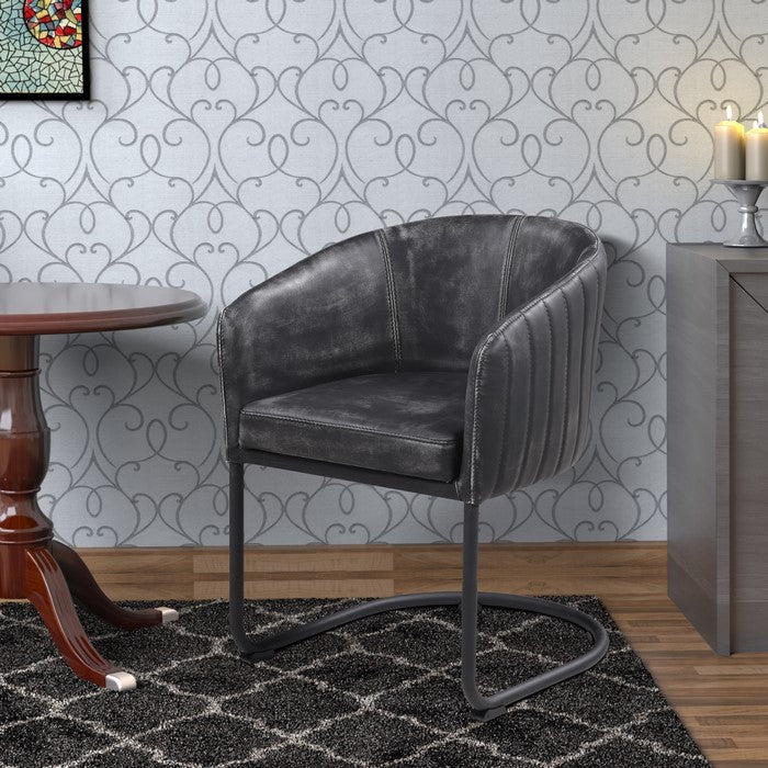 Vertically Stitched Faux Leather Upholstered Dining Chair with Metal Cantilever Base, Black