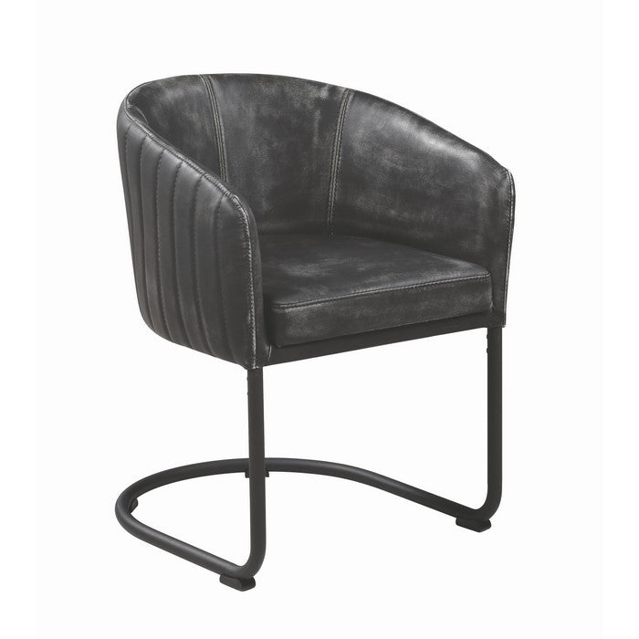 Vertically Stitched Faux Leather Upholstered Dining Chair with Metal Cantilever Base, Black