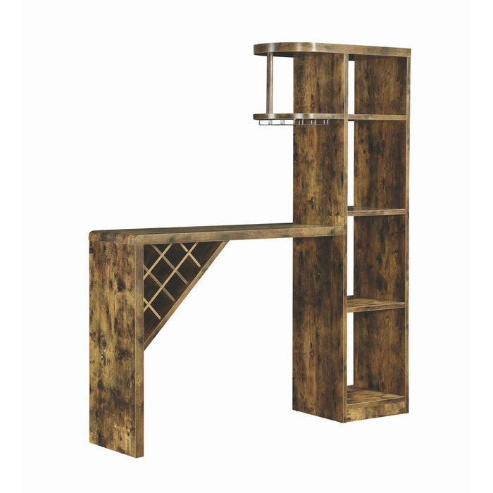 Wooden Bar Unit With Open Compartments and Diagonal Wine Section, Brown