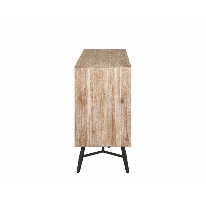 Six Drawer Wooden Dresser with Metal Angled Legs, Brown and Black