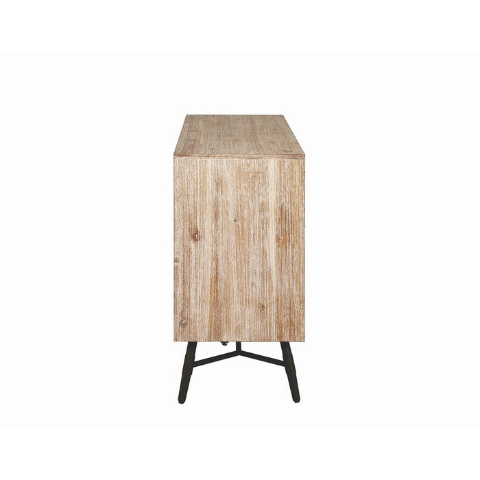 Six Drawer Wooden Dresser with Metal Angled Legs, Brown and Black