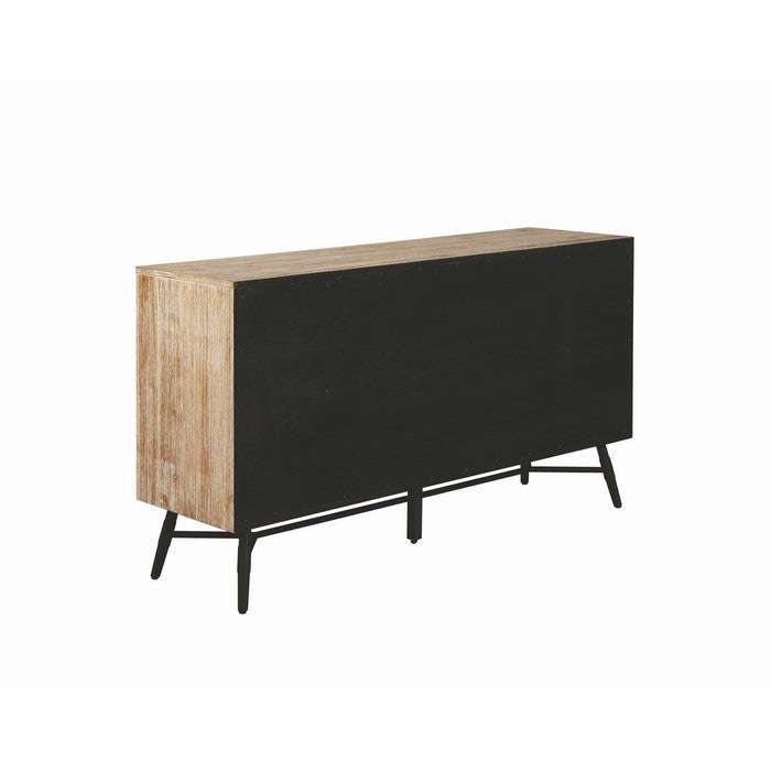 Six Drawer Wooden Dresser with Metal Angled Legs, Brown and Black