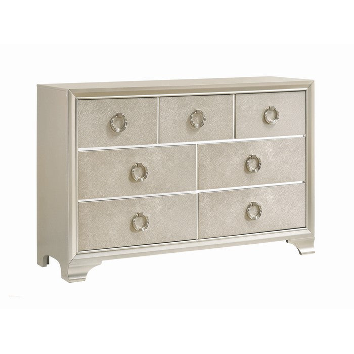 Seven Drawers Wooden Dresser with Oversized Ring Handles, Silver