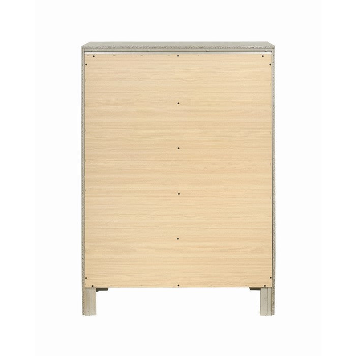 Five Drawers Wooden Dresser with Oversized Ring Handles, Silver