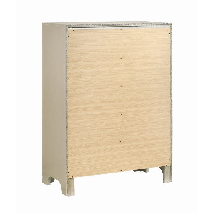 Five Drawers Wooden Dresser with Oversized Ring Handles, Silver