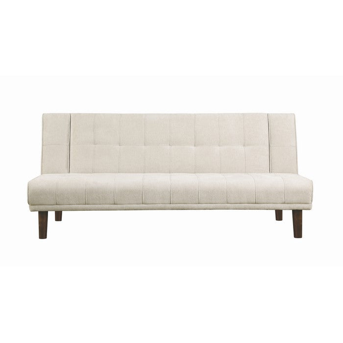 Chenille Upholstered Wooden Sofa Bed with Discreetly Tufted Details, Beige and Brown