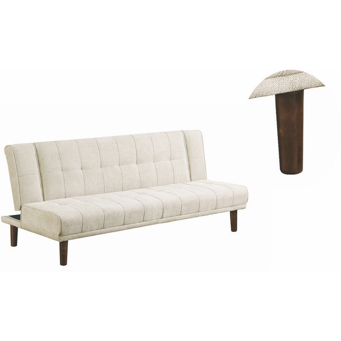 Chenille Upholstered Wooden Sofa Bed with Discreetly Tufted Details, Beige and Brown