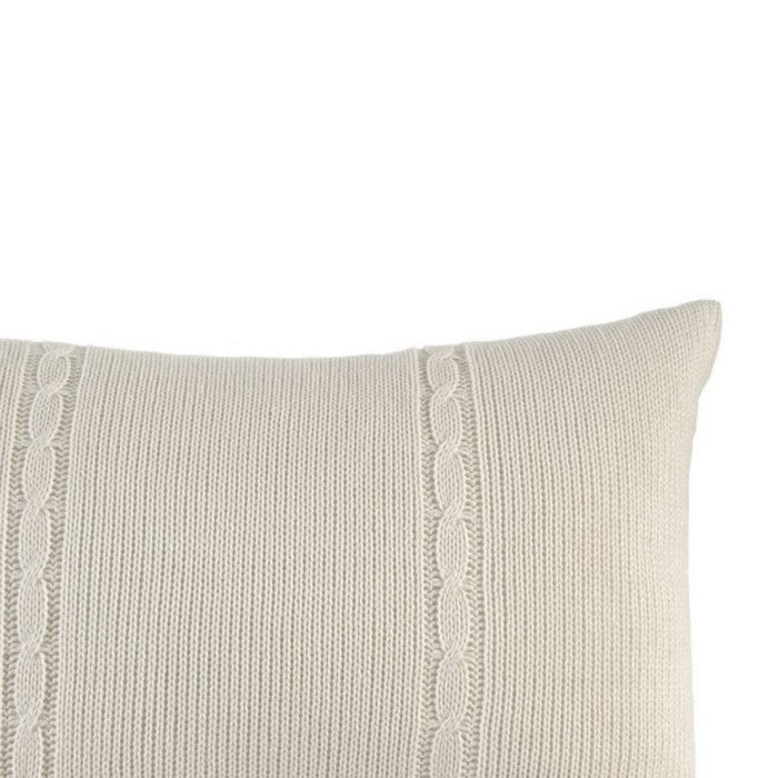 Fabric Accent Pillow with Knitted Pattern Details, Cream