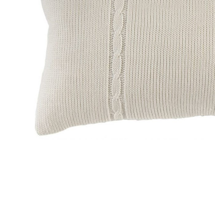 Fabric Accent Pillow with Knitted Pattern Details, Cream