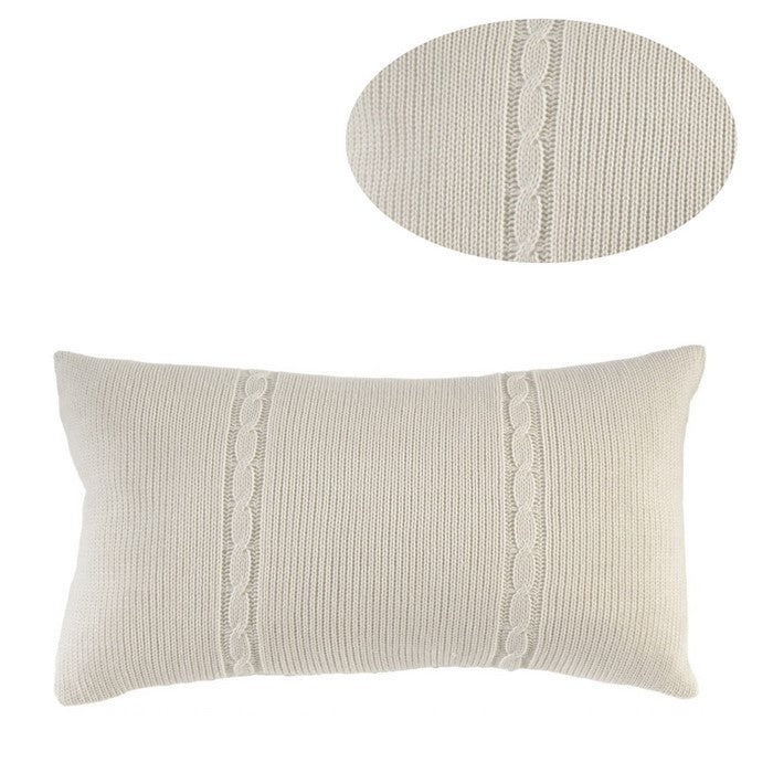 Fabric Accent Pillow with Knitted Pattern Details, Cream